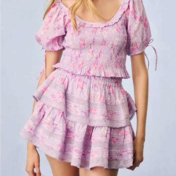 LOVESHACKFANCY Ruffle Mini Heirloom Print Skirt Hibiscus size xs - Picture 2 of 8